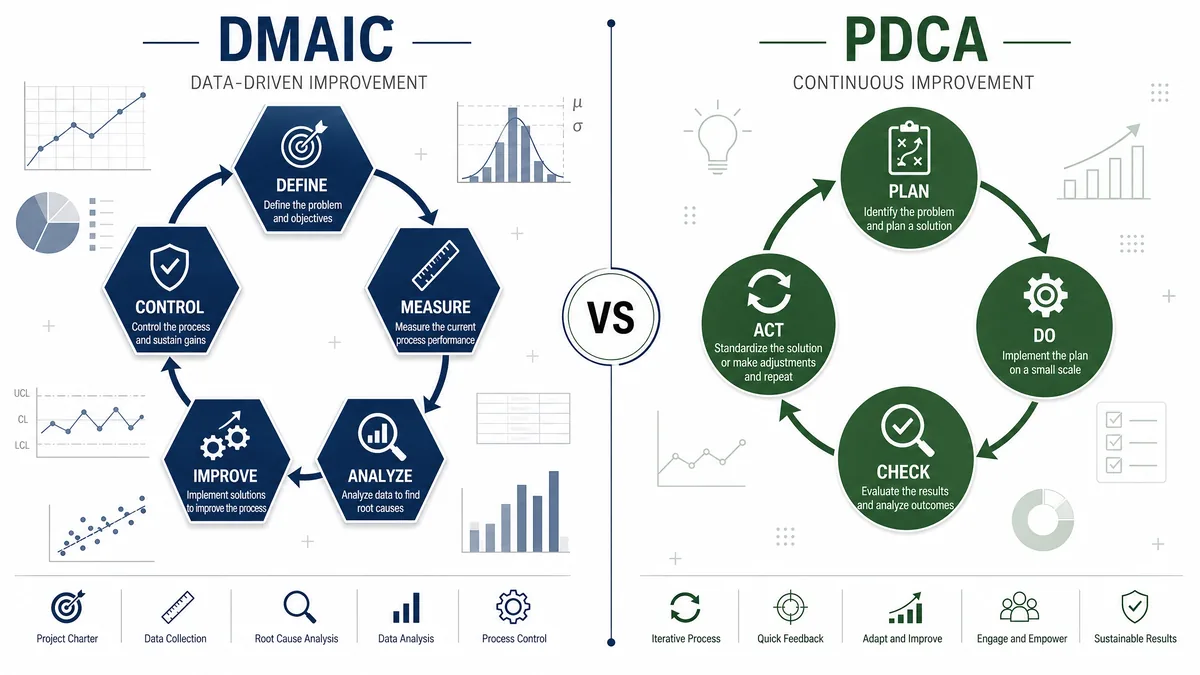 Cover image for: DMAIC vs PDCA: Which One Do You Reach For? (With a Decision Table That Actually Decides)